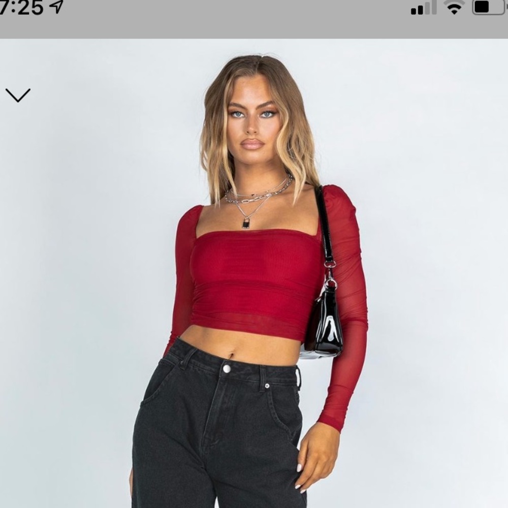 Princess Polly Long Sleeve Mesh Crop Top